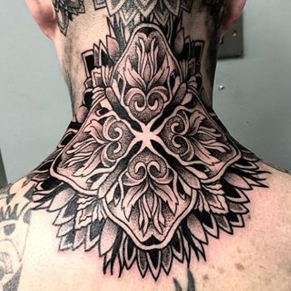 interesting design neck tattoo for men