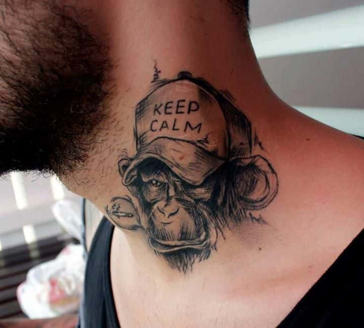 keep calm monkey neck tattoo for men