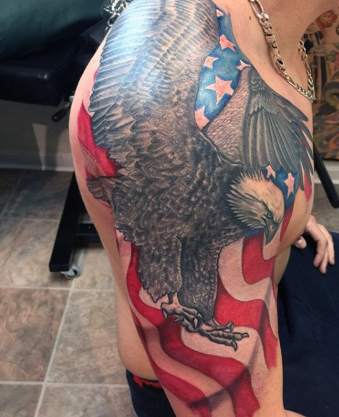 large eagle american flag tattoo for men