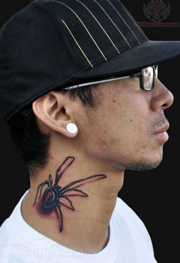 large spider neck tattoo for men