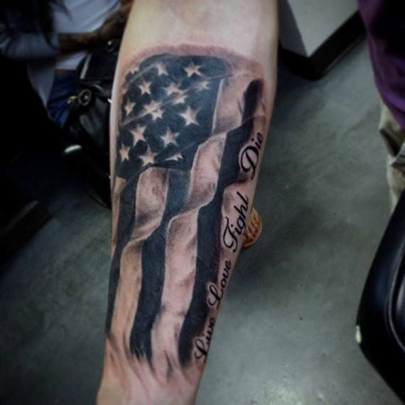 live love fight die american flag tattoo for men