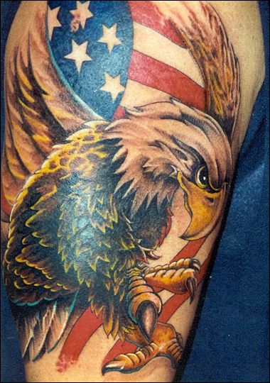 mean eagle american flag tattoo for men