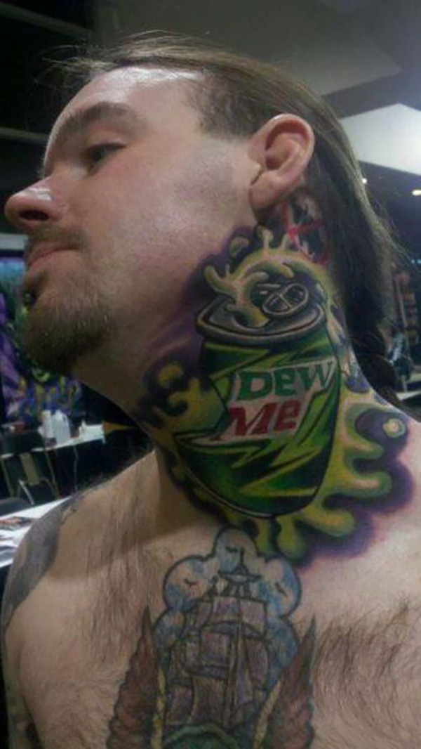 mountain dew neck tattoo for men