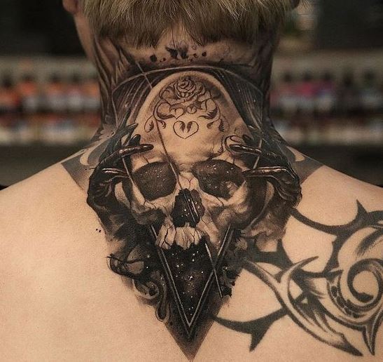 mystic death neck tattoo for men