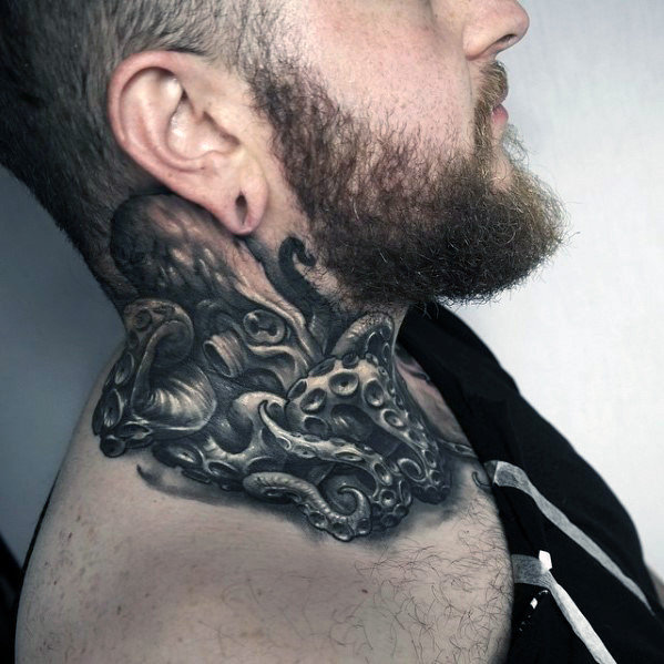 octopus neck tattoo for men