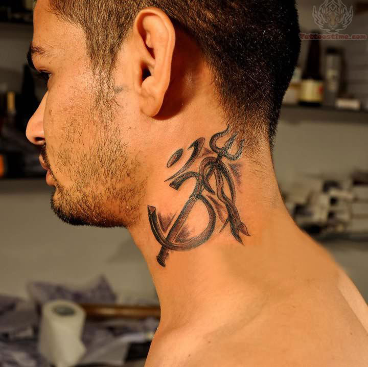pitchfork neck tattoo for men