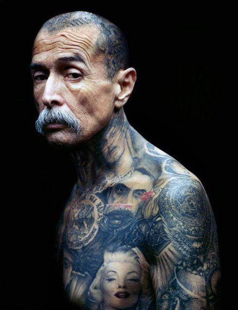 portrait neck tattoo for men