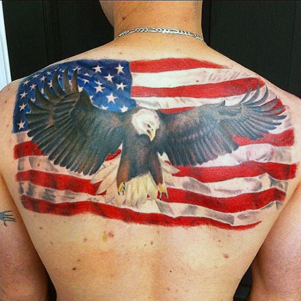 preying eagle american flag tattoo for men