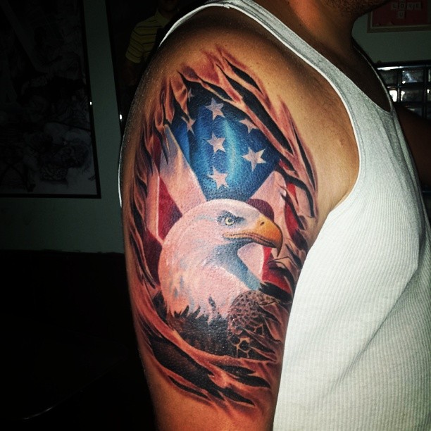 proud eagle american flag tattoo for men