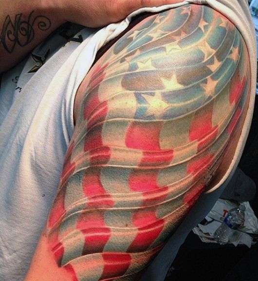 ripple effect american flag tattoo for men