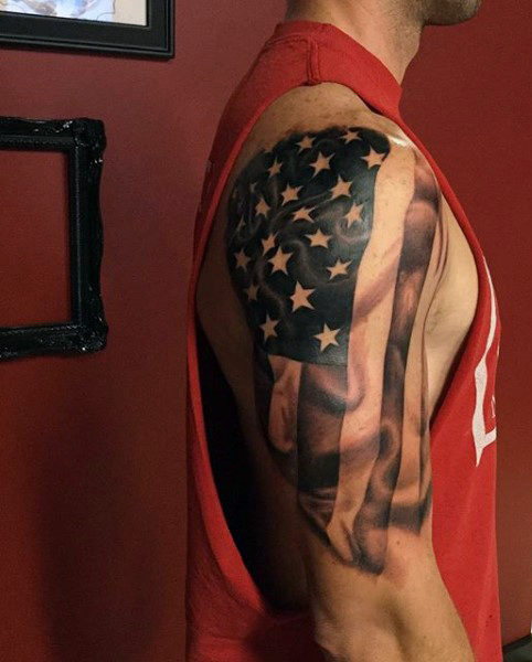 rippling american flag tattoo for men