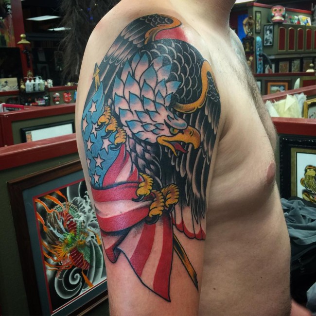 screaming eagle american flag tattoo for men
