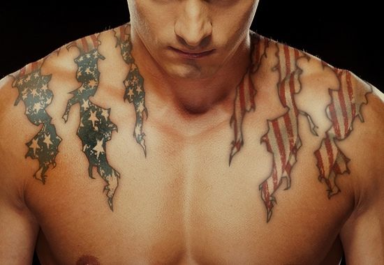 shoulder shreds american flag tattoo for men