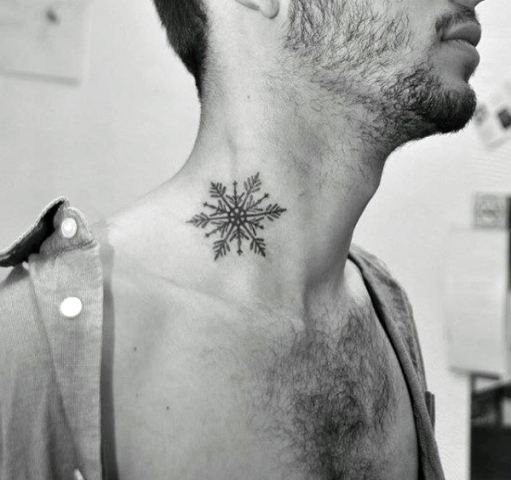 snowflake neck tattoo for men