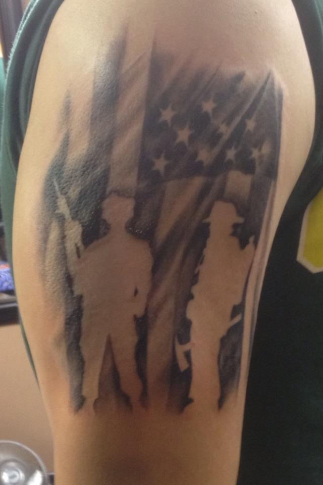 soldiers and rescuers american flag tattoo for men