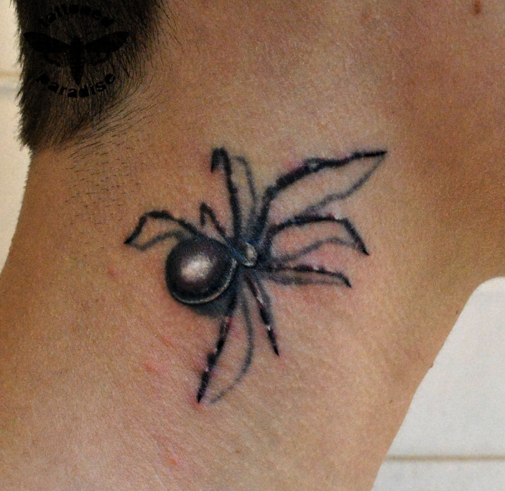 spider neck tattoo for men