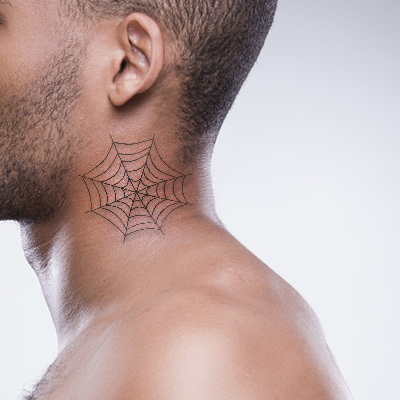 spider web neck tattoo for men