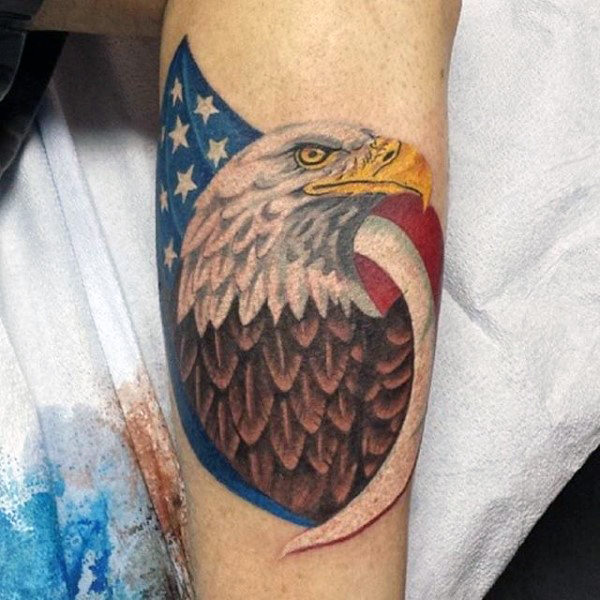stylish eagle and american flag tattoo for men