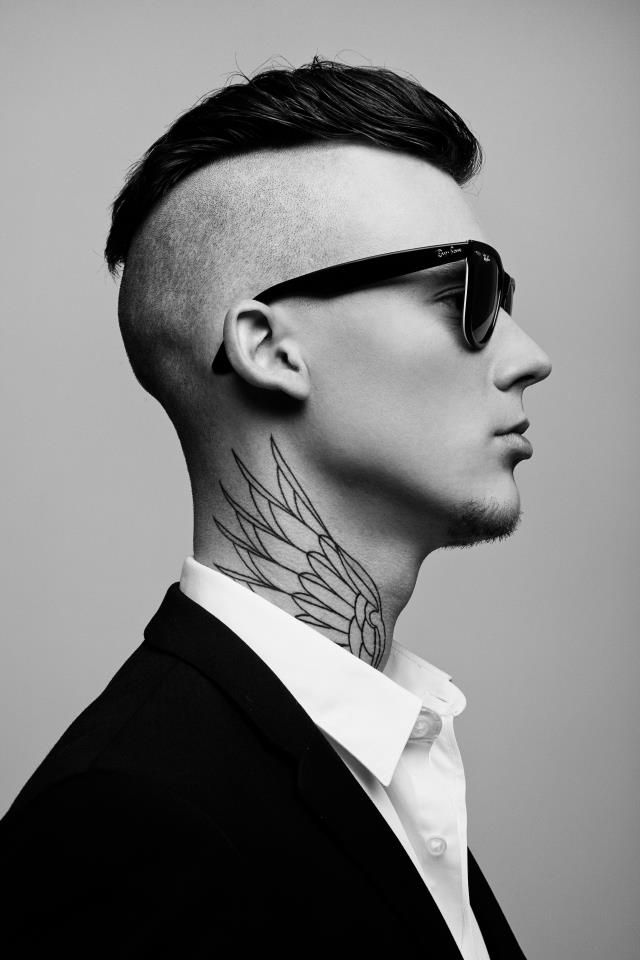 stylish wing neck tattoo for men