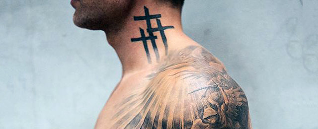 three crosses neck tattoo for men