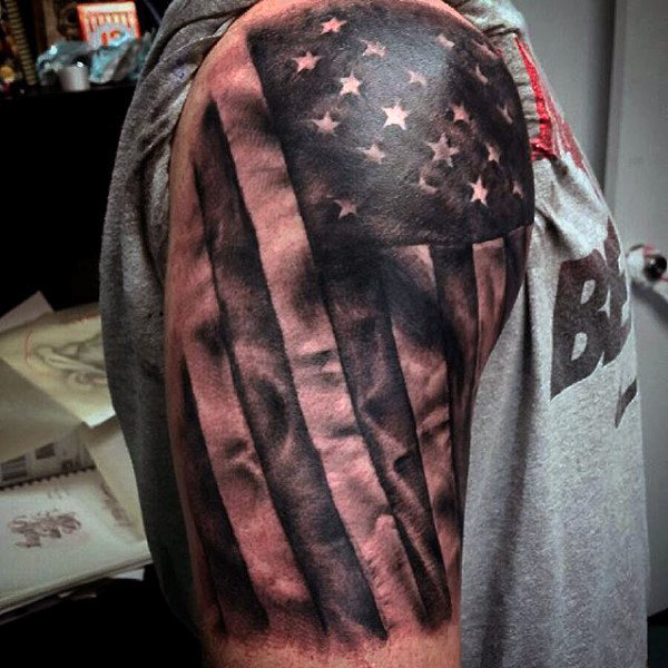 windy american flag tattoo for men