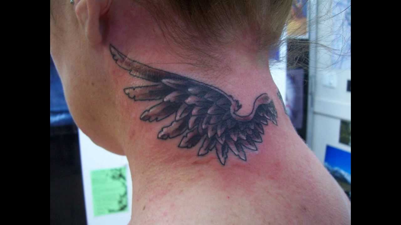 wing neck tattoo for men