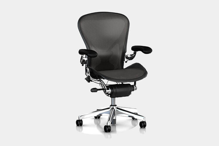 Herman Miller Executive Classic Aeron Task Chair: Tilt Limiter w/Seat Angle Adj - PostureFit Support - Fully Adjustable Leather Arms - Standard Carpet Casters
