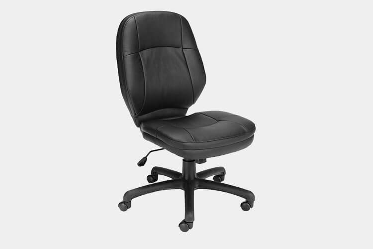 OFM 521-LX-T Stimulus Series Leatherette Executive Chair, Armless Leather Office Chair, 42.5" Height, 28.25" Wide, 29.25" Length, Black