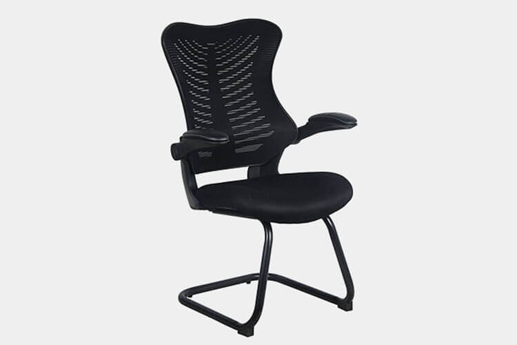 Office Factor Reception Guest Chairs with Flip Up Arms – Comfortable Mesh, Ergonomic Contour, Tilting Back, Flippable Armrests – Modern Convertible Furniture for Visitors, Meeting Groups (Black)
