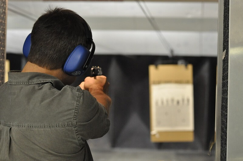 shooting practice at an indoor gun range