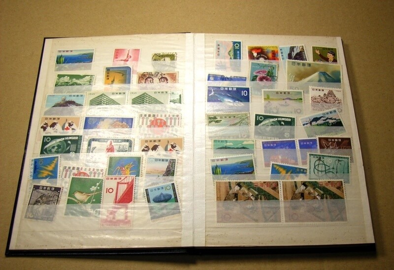 book full of collected stamps