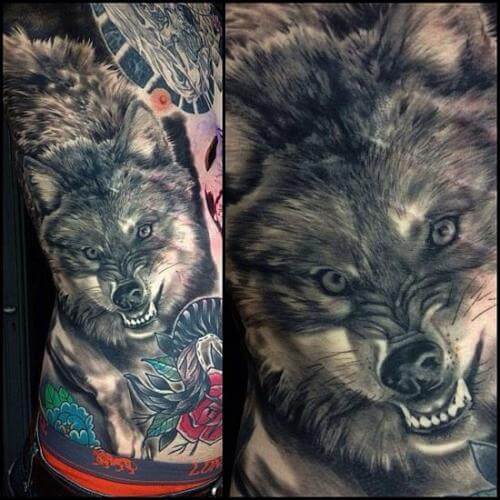 growling wolf tattoo colored
