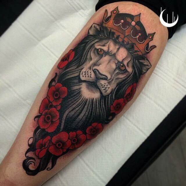 lion and rose tattoo