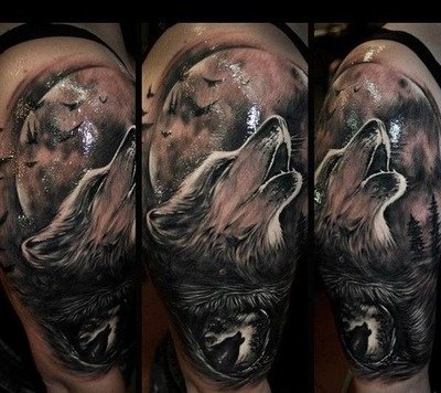 wolf arm tattoo shoulder