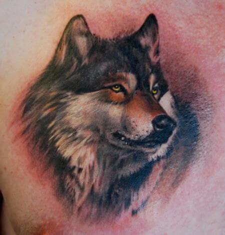 wolf chest tattoo