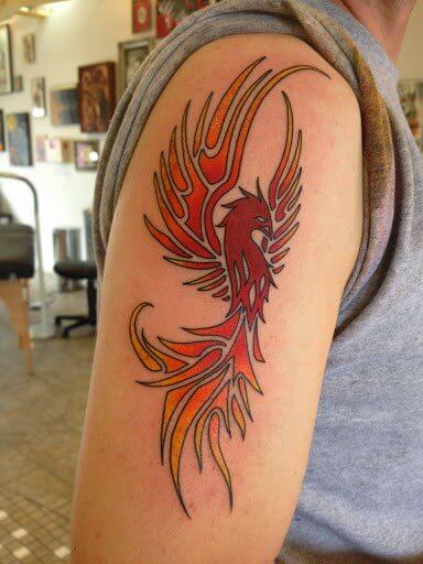 Amazing-Tribal-Phoenix-Tattoo-On-Right-Shoulder-by-acrosc