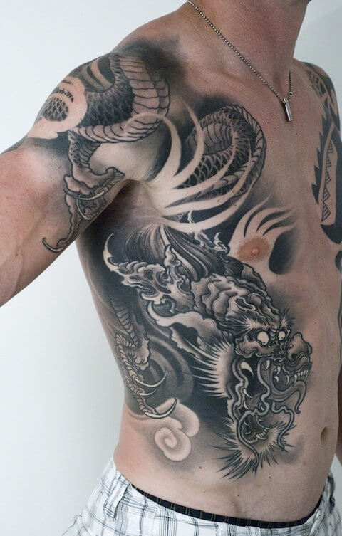 Chest-Black-Dragon-Tattoo-Designs-For-Men ribs 
