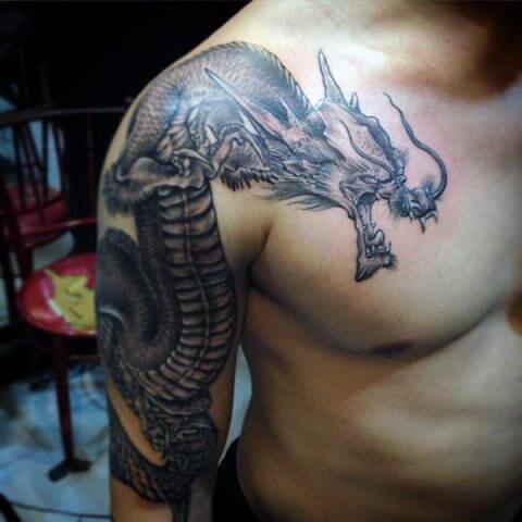 Chinese-dragon-tattoo-on-the-hand-and-chest