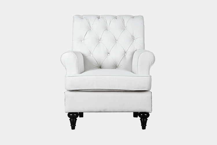 Classic Tufted Chesterfield Linen Fabric Accent Chair by Divano Roma Furniture