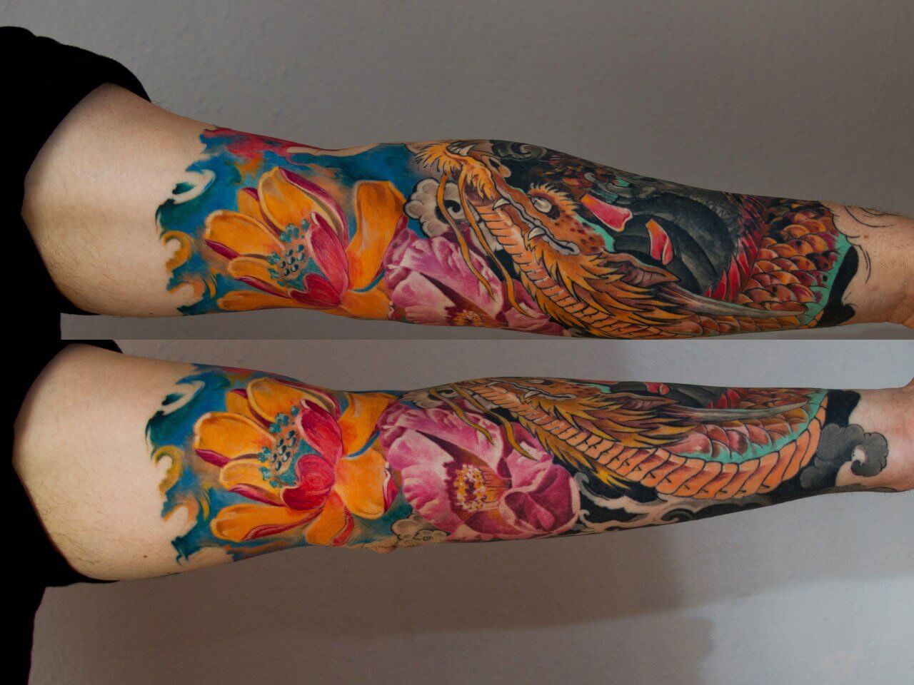 Dragon-lotus-japanese-sleeve-tattoo