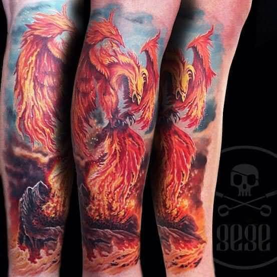 Flaming-With-Orange-Ink-Phoenix-Tattoo-Design