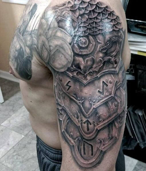Realistic-Shoulder-Knight-Armor-Tattoo-For-Men