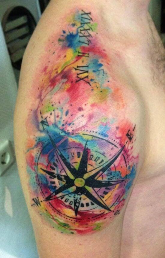 Water-colour-compass-tattoo-for-men