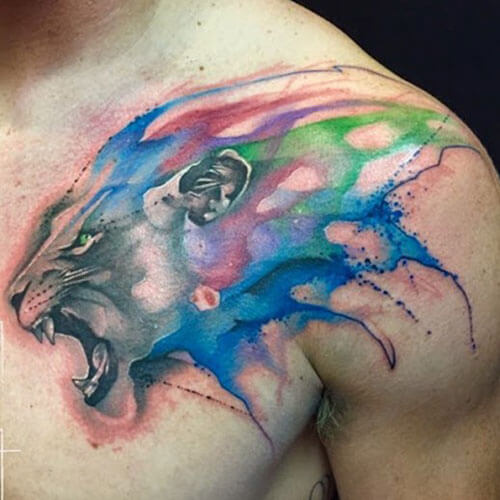 Watercolor-Tattoos-For-Men-Cool-Lion-Design