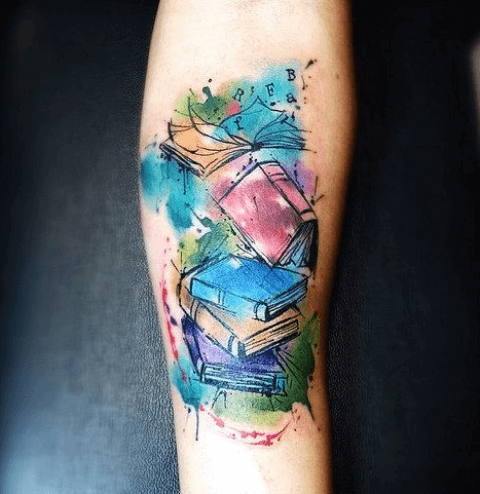 Watercolor-books-tattoo