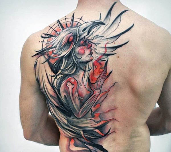 abstract-watercolor-phoenix-guys-back-tattoos