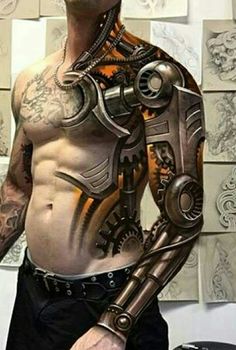 arm robot tattoo style