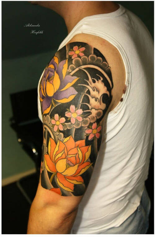 big flower half sleeve tattoo