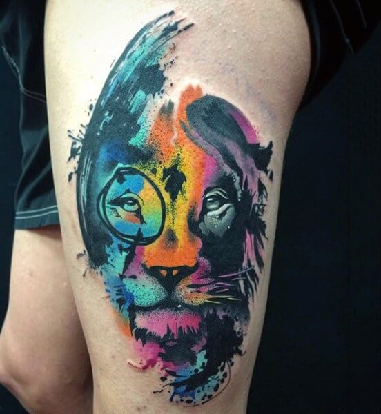 awesome_multicolored_big_lion_face_tattoo