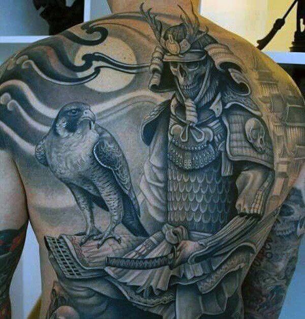 black and white samurai warrior tattoo design